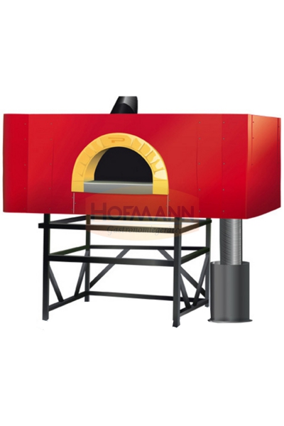 Holz-/Gasofen für 13 Pizzen Ø33cm, vormontiert, mit rotierender Monoblock Backfläche, Innenmaße 2100x1700x320, Außenmaße 2300x1900x1900